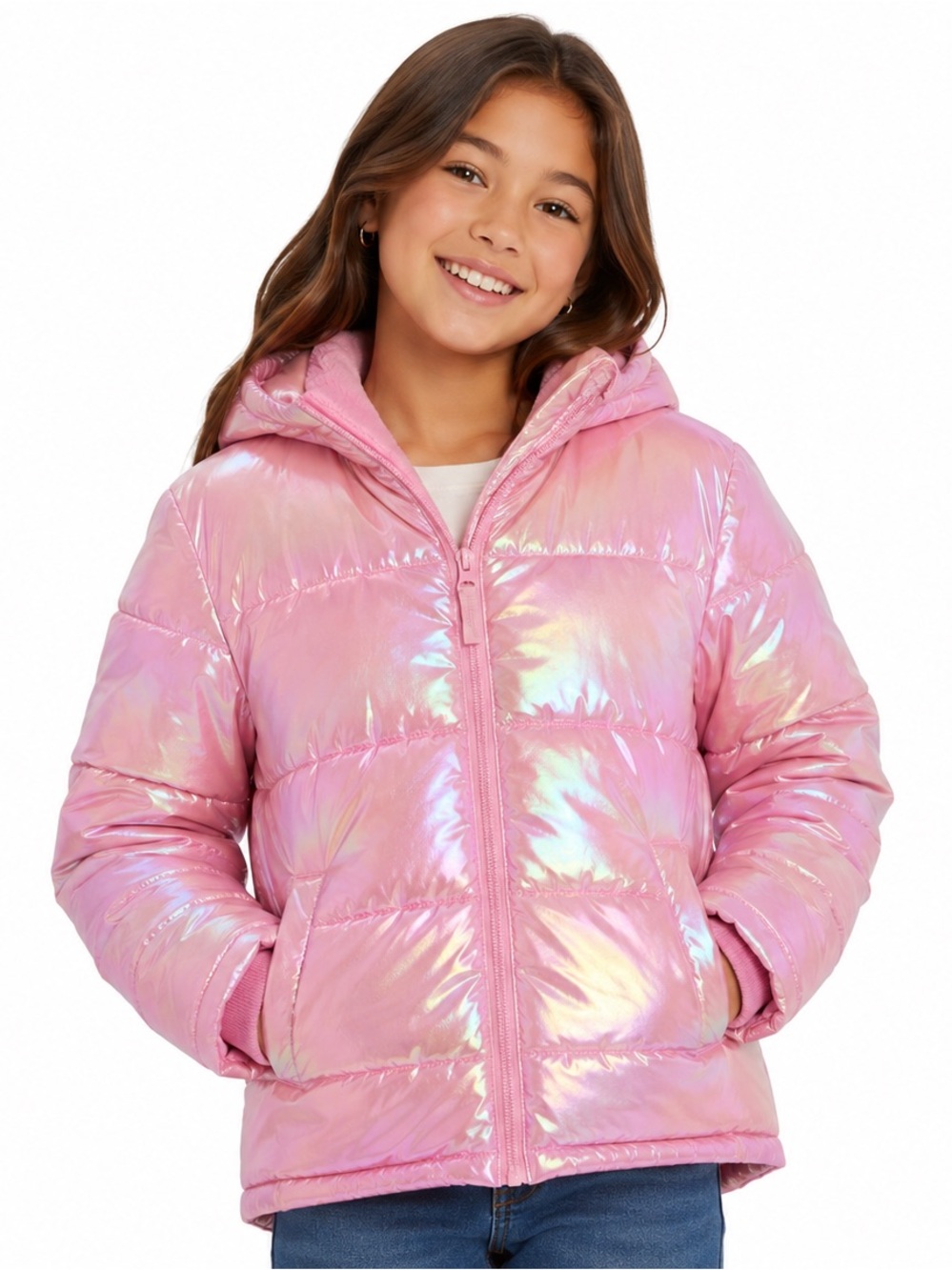 Thereabouts Girls Pink Shimmer Puffer Jacket M 10/12 NWT Hooded Water Resistant